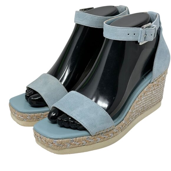 Vince Camuto Jefannah Powder Baby Blue Suede Wedge Sandals Espadrilles‎ 7M READ - Picture 2 of 11